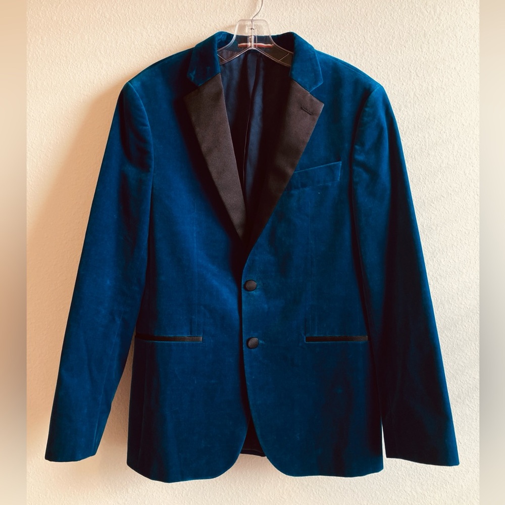 Tommy Hilfiger Deep Teal Velvet Blazer Slim Fit S/36 Black Lapel